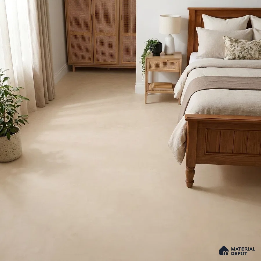 Modern Bedroom with Cream Matte Concrete-Look Floor Tile