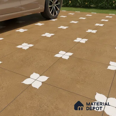 Modern parking with earthy brown patterned anti-skid floor tiles