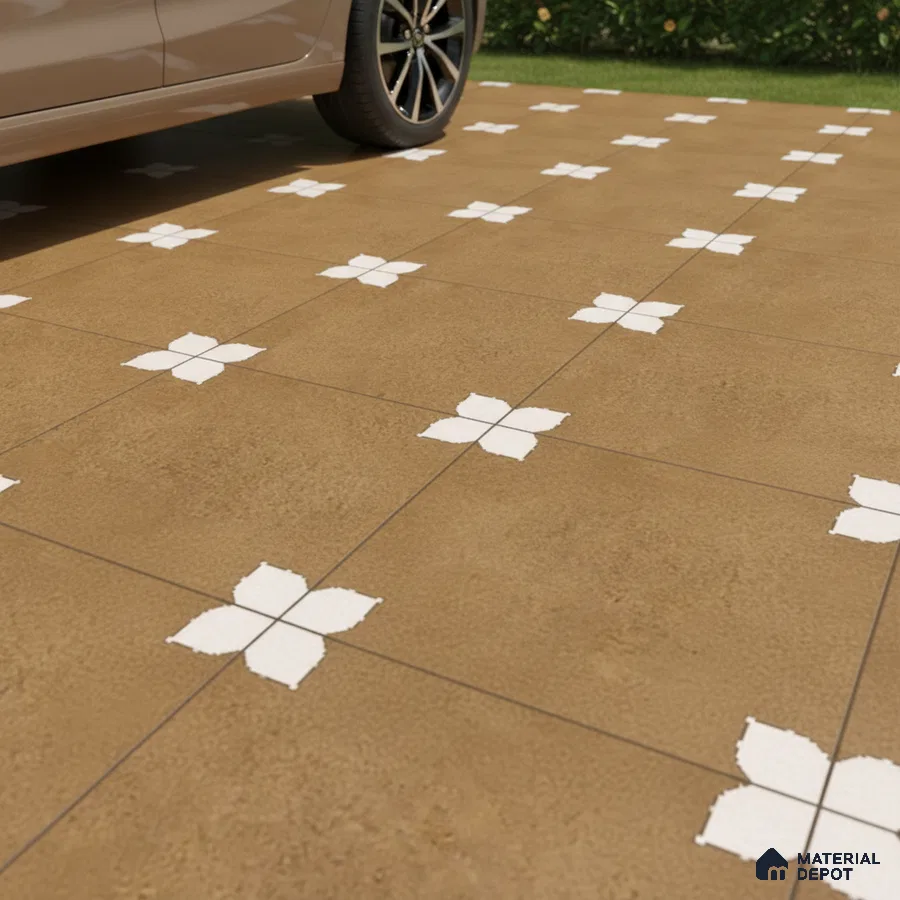 Modern parking with earthy brown patterned anti-skid floor tiles