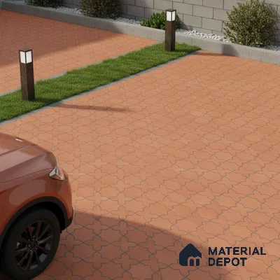Modern parking with terracotta patterned outdoor floor tiles