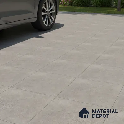 Modern parking area with light grey matte stone-look floor tiles