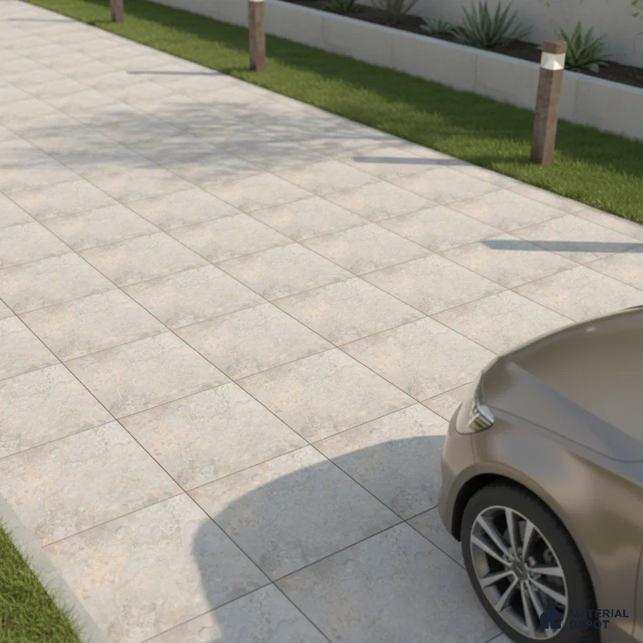 Modern parking area with light beige stone-look anti-skid floor tiles