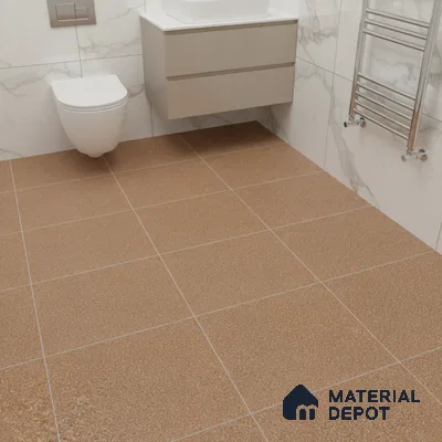 Modern bathroom with marble wall tiles and terracotta anti-skid floor tiles