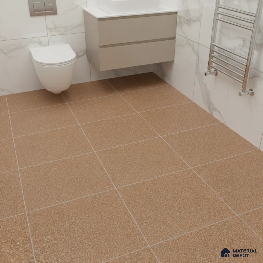 Modern bathroom with marble wall tiles and terracotta anti-skid floor tiles