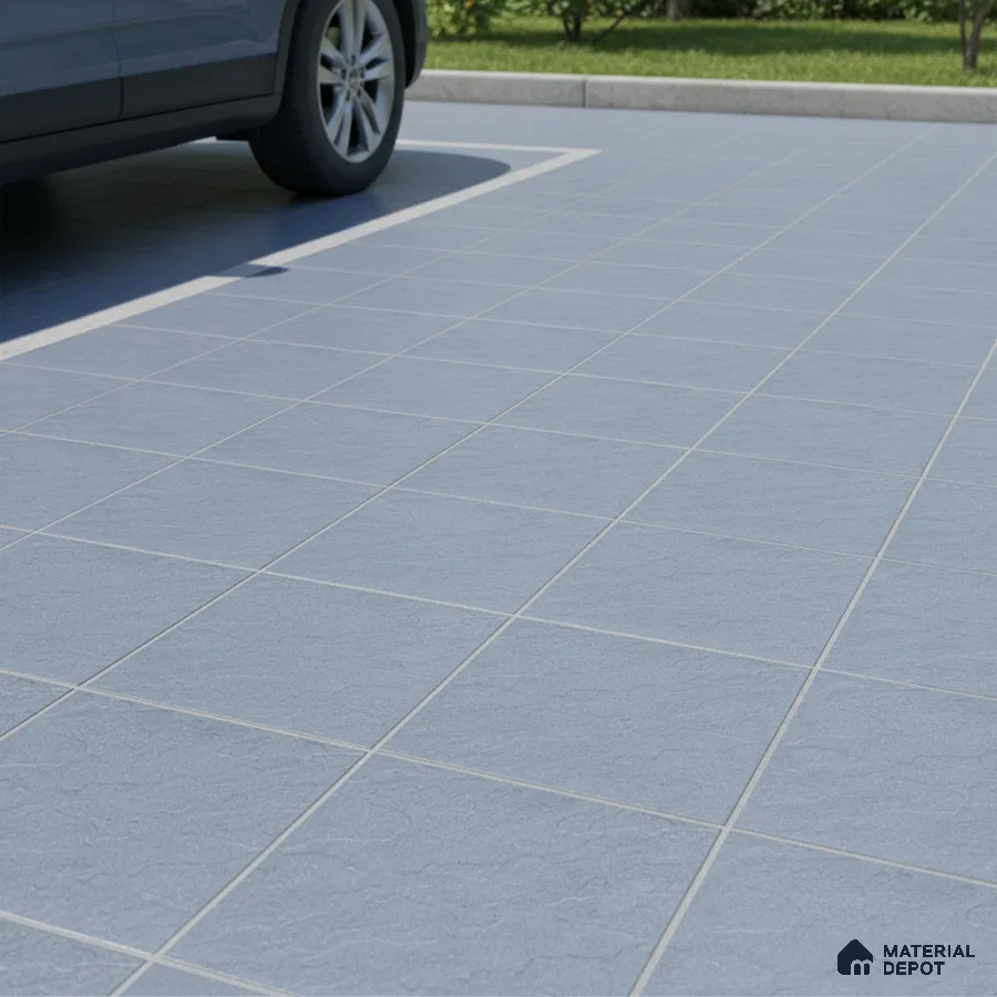 Modern parking area with matte blue-grey anti-skid floor tiles