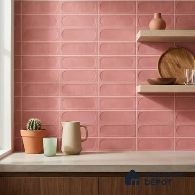 Modern Kitchen with Rose Pink 3D Capsule Relief Tile