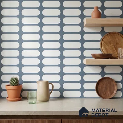 Modern Kitchen with Navy Blue and White Capsule Relief Tile