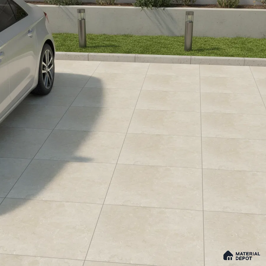 Modern parking area with beige stone-look anti-skid floor tiles