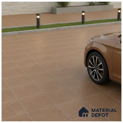 Modern parking area with terracotta matte floor tiles