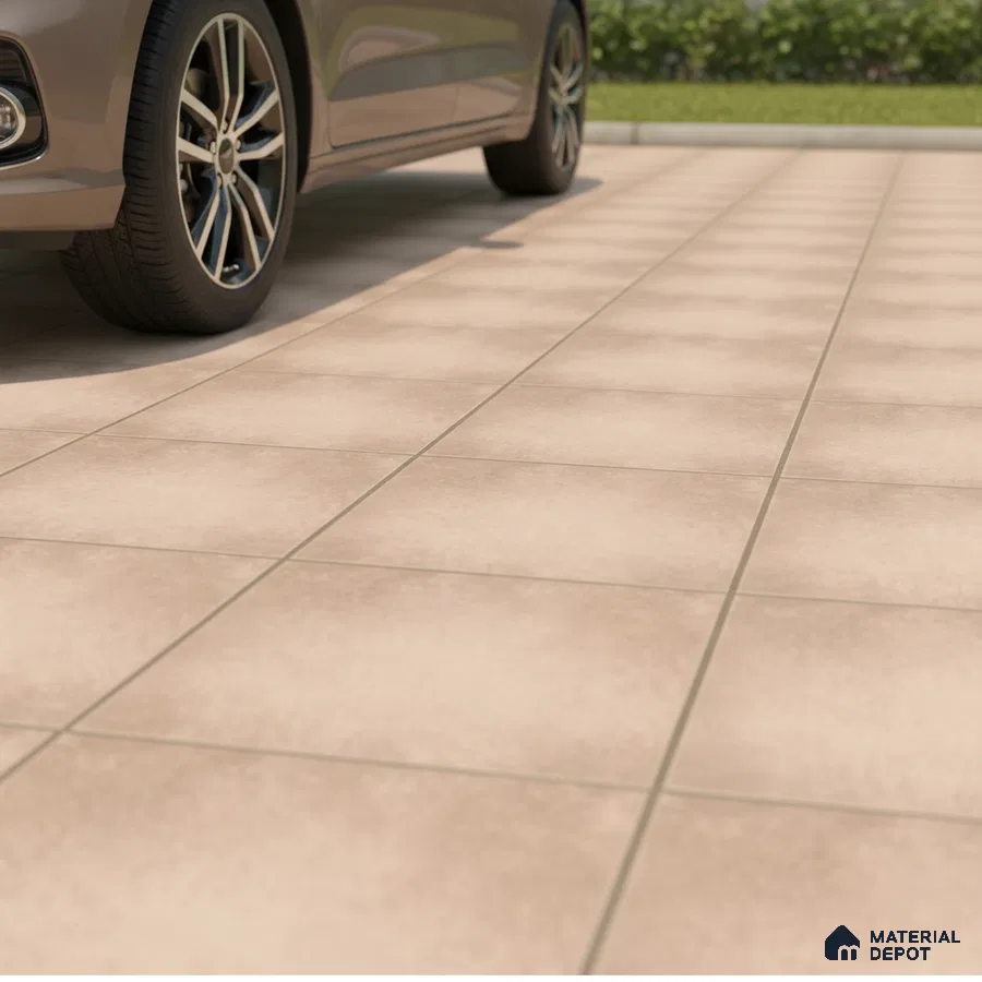 Modern parking area with matte beige outdoor floor tiles