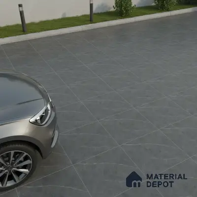 Modern parking area with charcoal grey stone-look floor tiles