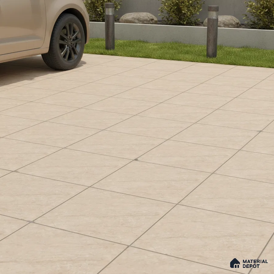 Modern parking area with beige stone-look anti-skid floor tiles