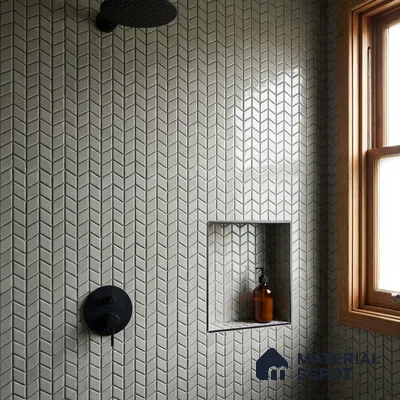 Modern Bathroom with Grey Chevron Mosaic Tile