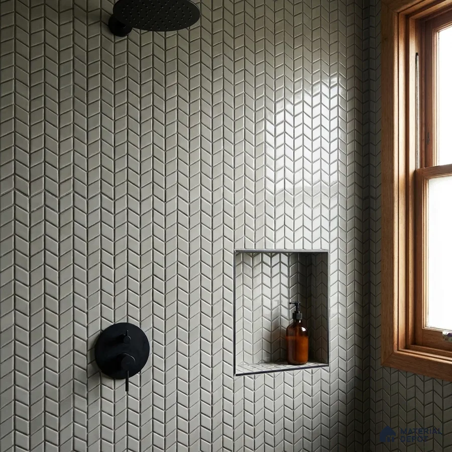 Modern Bathroom with Grey Chevron Mosaic Tile