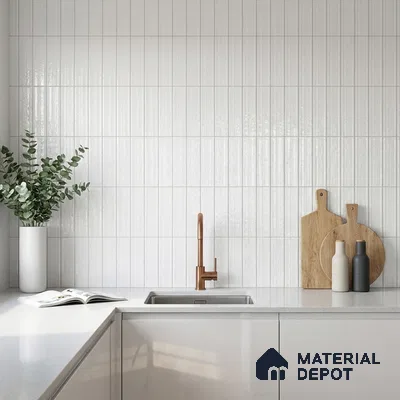 Scandinavian Kitchen with Frosty White Glossy Backsplash Tile