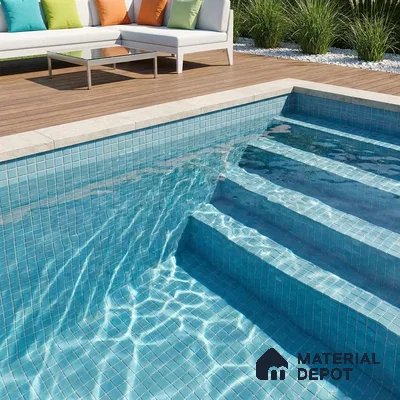 Modern Swimming Pool with Sky Blue Glass Mosaic Tile and Stone Coping