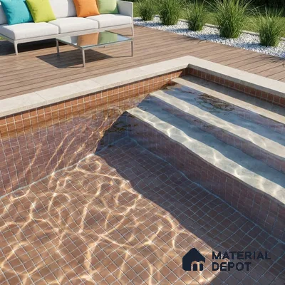 Modern Swimming Pool with Terracotta Brown Glass Mosaic Tile and Wooden Deck