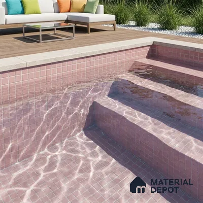 Modern Swimming Pool with Mauve Pink Glass Mosaic Tile and Wooden Deck
