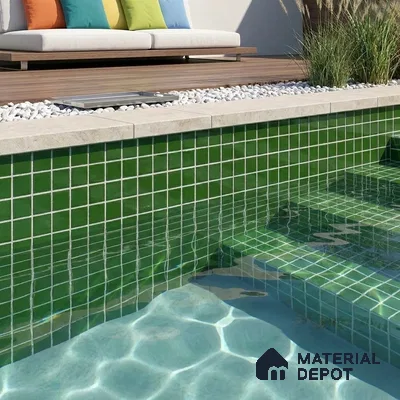 Modern Swimming Pool with Emerald Green Glass Mosaic Tile and Stone Coping