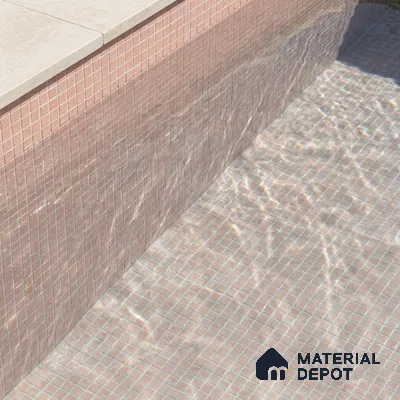 Mediterranean Swimming Pool with Blush Pink Glass Mosaic Tile and Stone Coping