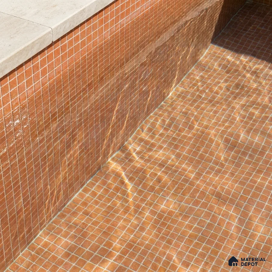 Mediterranean Swimming Pool with Terracotta Glass Mosaic Tile and Stone Coping