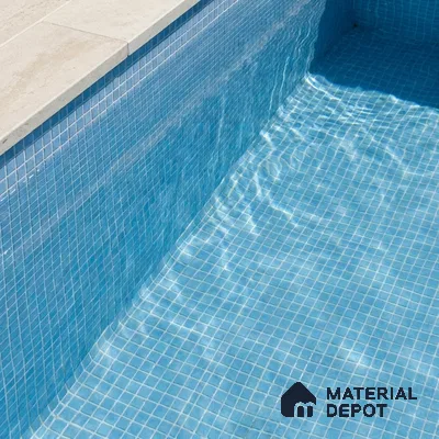 Modern Swimming Pool with Sky Blue Glass Mosaic Tile and Stone Coping