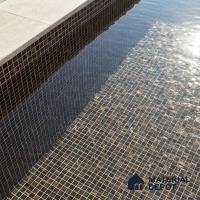 Modern Swimming Pool with Copper Brown Metallic Glass Mosaic Tile and Stone Coping