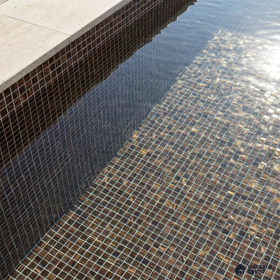 Modern Swimming Pool with Copper Brown Metallic Glass Mosaic Tile and Stone Coping