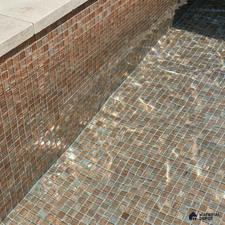 Modern Swimming Pool with Terracotta Copper Glass Mosaic Tile and Stone Coping