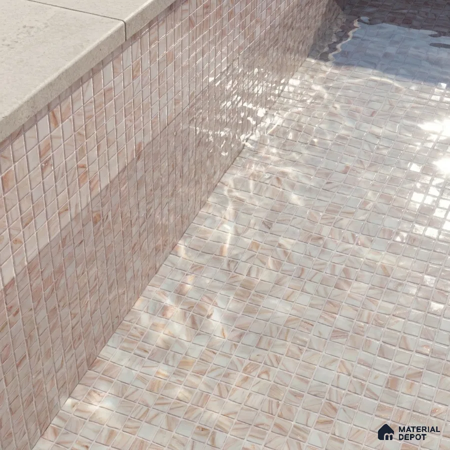 Modern Swimming Pool with Pearly Cream Glass Mosaic Tile and Stone Coping