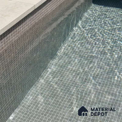 Modern Swimming Pool with Grey Green Glass Mosaic Tile and Stone Coping