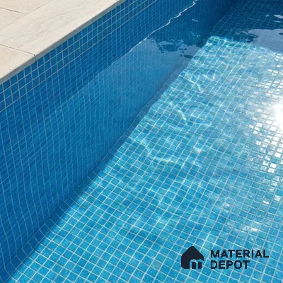 Modern Swimming Pool with Azure Blue Glass Mosaic Tile and Stone Coping