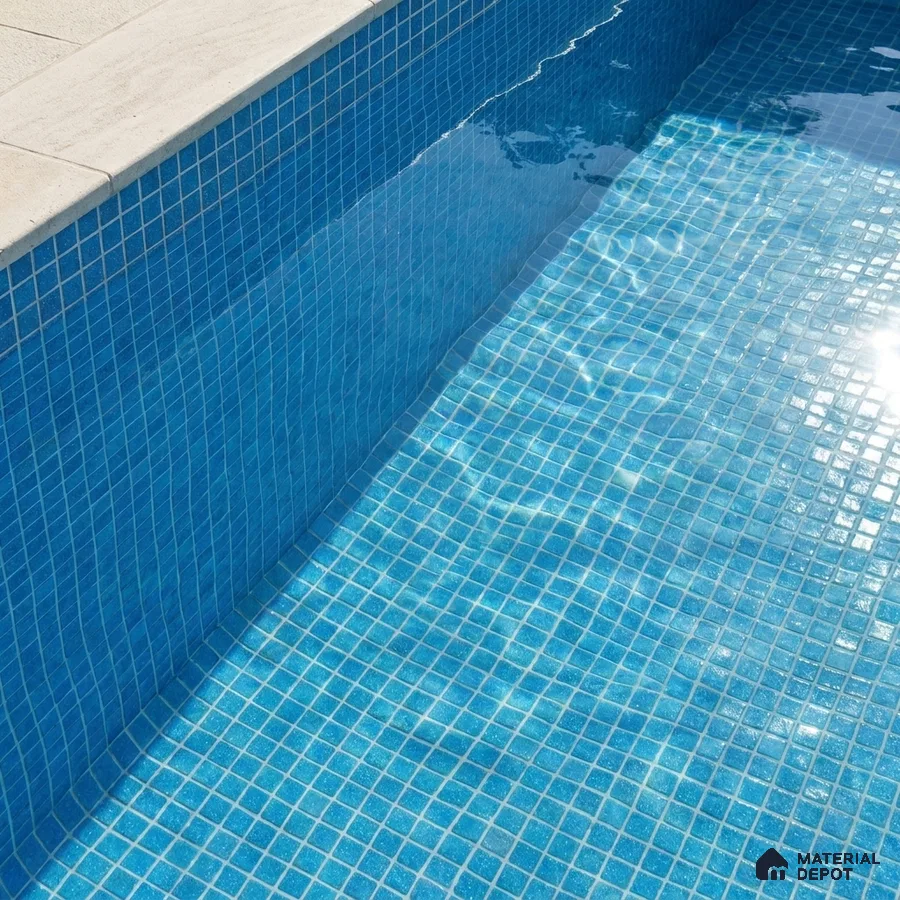 Modern Swimming Pool with Azure Blue Glass Mosaic Tile and Stone Coping
