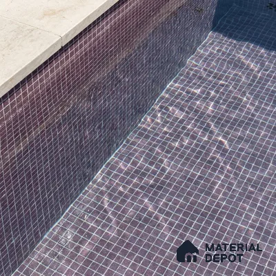 Modern Swimming Pool with Plum Mauve Glass Mosaic Tile and Stone Coping