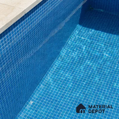 Modern Swimming Pool with Cobalt Blue Glass Mosaic Tile and Stone Coping