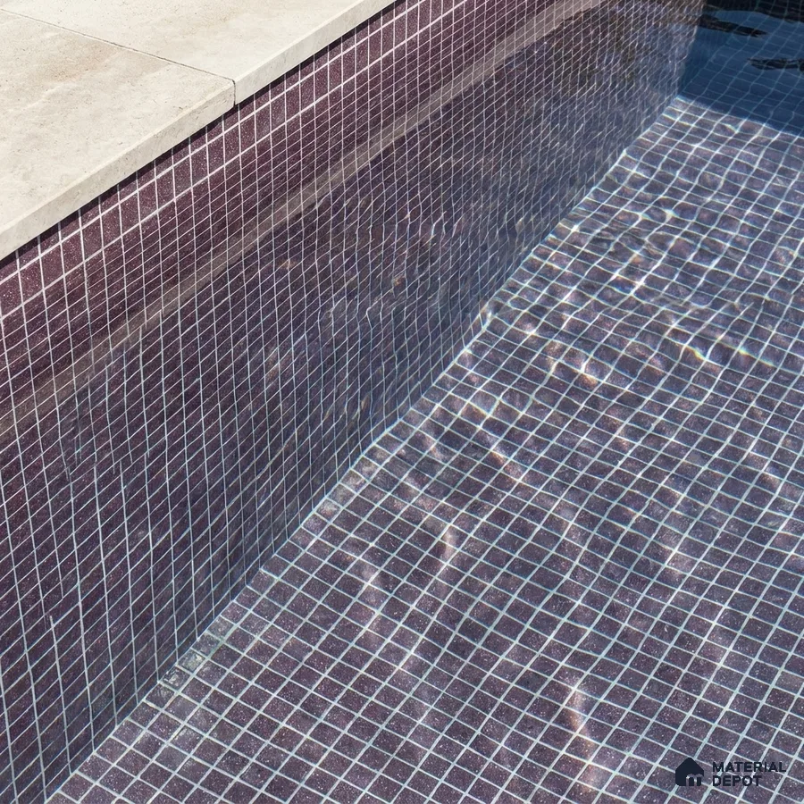 Modern Swimming Pool with Plum Purple Glass Mosaic Tile and Stone Coping