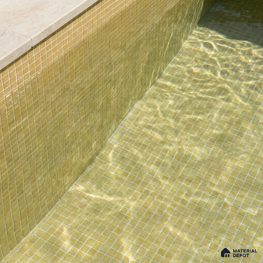 Modern Swimming Pool with Pale Yellow Glass Mosaic Tile and Stone Coping