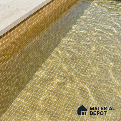 Modern Swimming Pool with Golden Amber Glass Mosaic Tile and Stone Coping