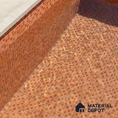 Modern Swimming Pool with Burnt Orange Glass Mosaic Tile and Stone Coping