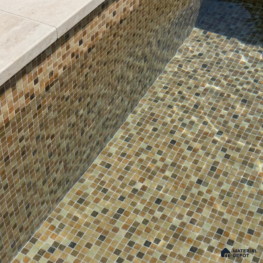 Modern Swimming Pool with Golden Brown Glass Mosaic Tile and Stone Coping