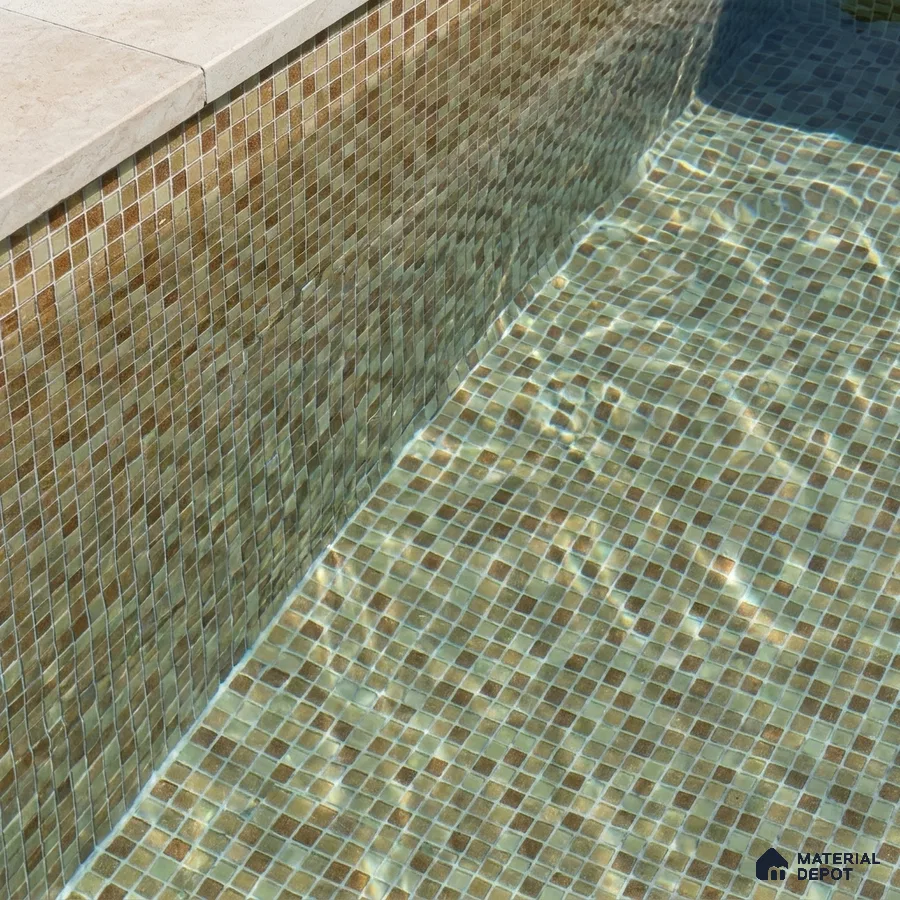 Modern Swimming Pool with Golden Brown Glass Mosaic Tile and Stone Coping