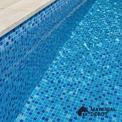 Modern Swimming Pool with Cobalt Blue Glass Mosaic Tile and Stone Coping