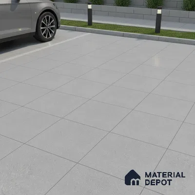 Modern parking area with light grey matte stone floor tiles