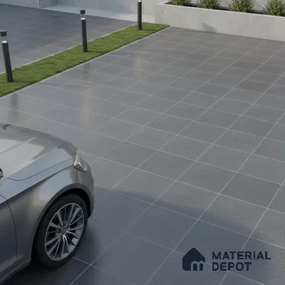 Modern parking area with matte grey stone-look floor tiles