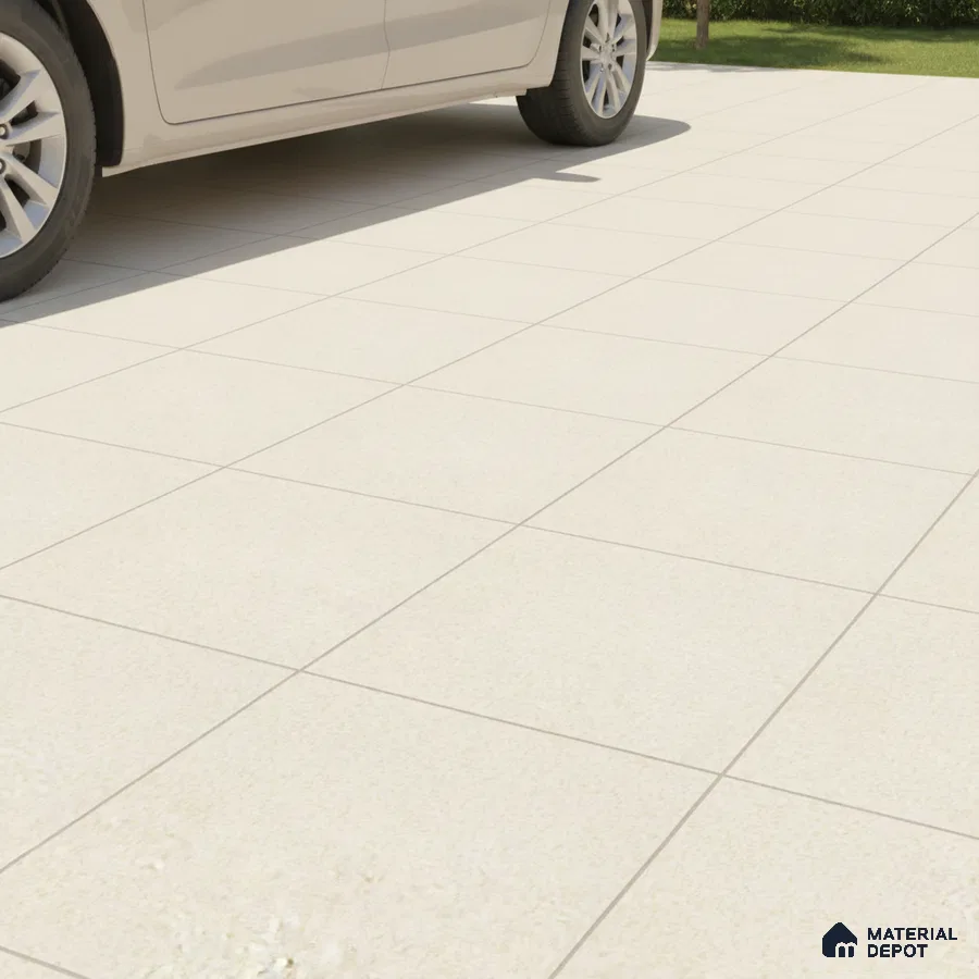 Modern parking area with off white matte finish outdoor floor tiles