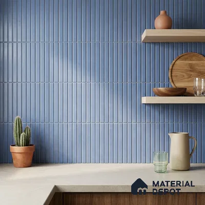 Scandinavian Kitchen with Sky Blue Matte Kit-Kat Backsplash Tile