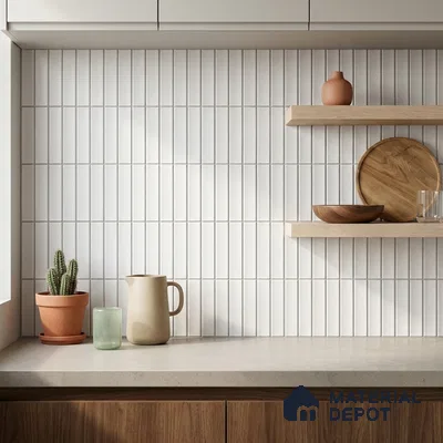 Scandinavian Kitchen with Milky White Matte Kit-Kat Backsplash Tile
