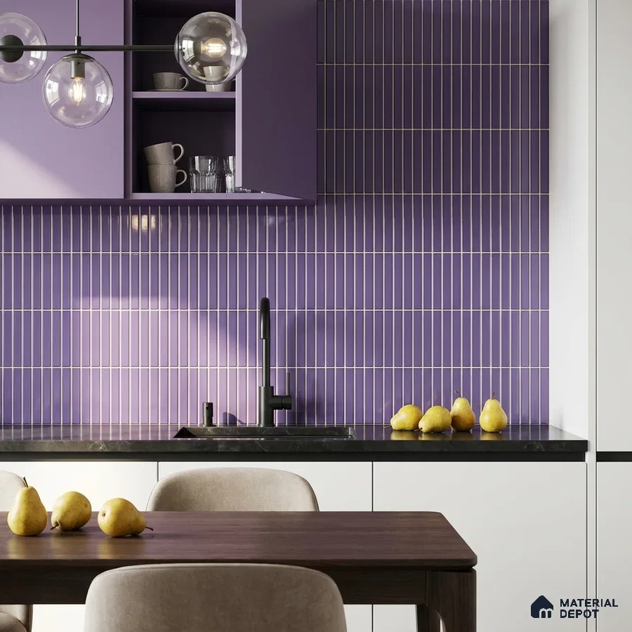 Modern Kitchen with Glossy Purple Kit-Kat Backsplash Tile