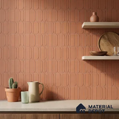 Mid-century Modern Kitchen with Terracotta Patterned Backsplash Tile