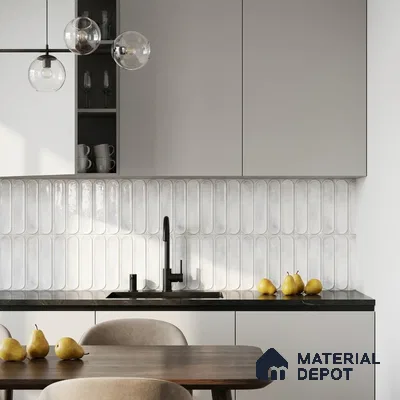 Modern Kitchen with Pearl White Glossy Capsule Backsplash Tile